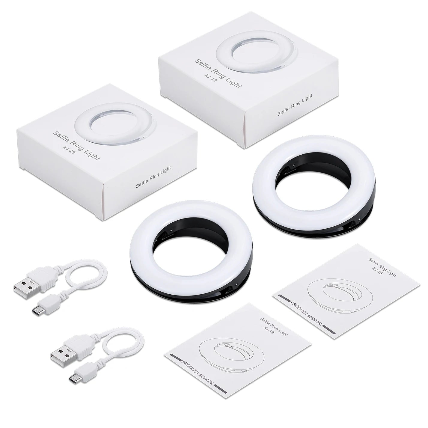 Selfie Ring Light Rechargeable LED for Phone & Laptop | Tidesmit 2PCS Black Tidesmit