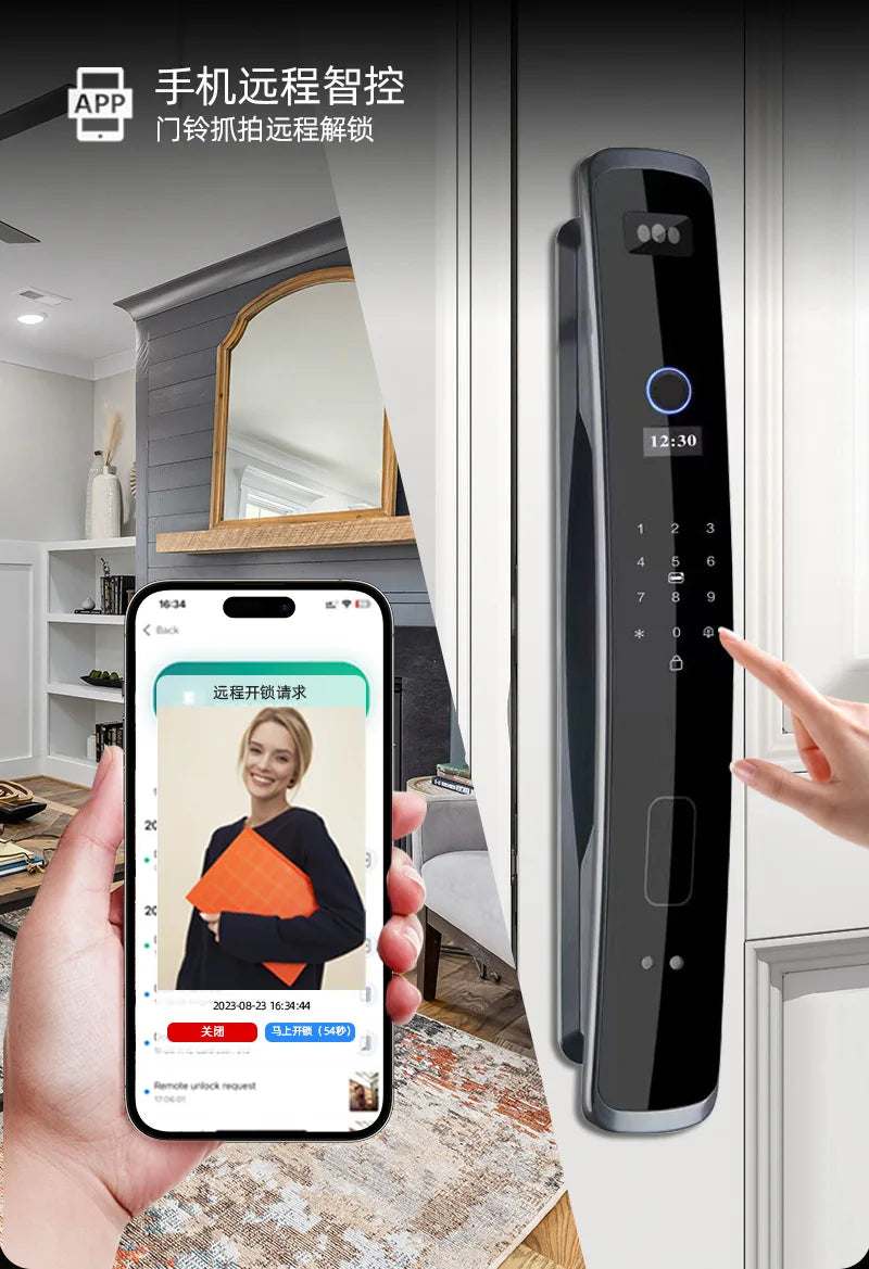 Smart, fingerprint lock with surveillance camera, home security door, automatic electronic password door lock