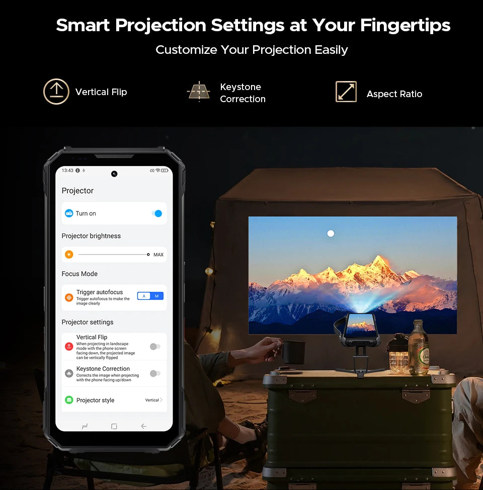 DOOGEE V Max Play 5G Projector Rugged Phone 6.78" 120Hz 20500mAh Dual Camping Lights16GB+512GB 200MP Main Camera NFC Smartphone