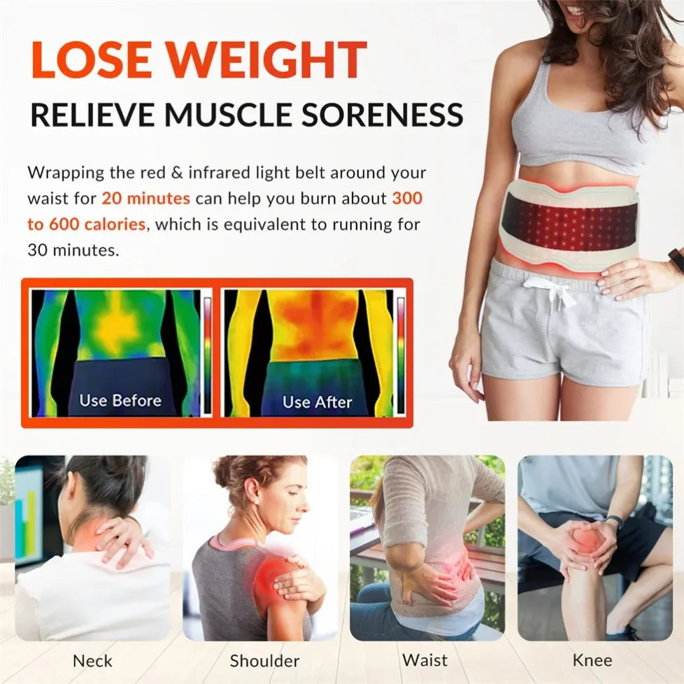 ZJKC 660nm 850nm 940nm Red Light Therapy Belt Near Infrared Phototherapy Wrap 450pcs LED Heating Pad for Full Body Pain Relief