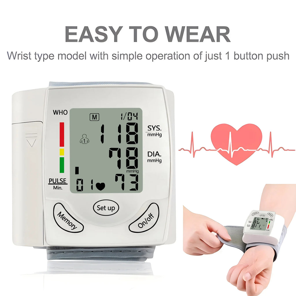 Digital Wrist Blood Pressure Monitor Medical Upper Arm Sphygmomanometer Automatic Tonometer Blood Pressure Meter