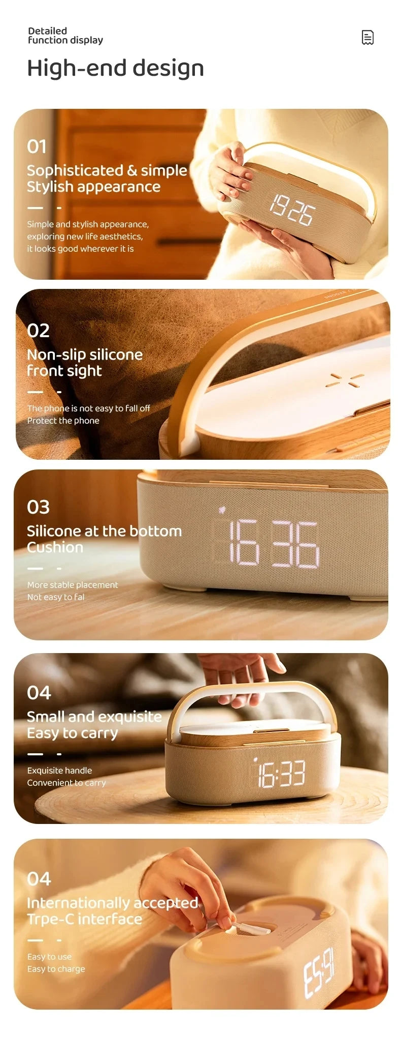 Portable Bluetooth Speaker Wireless Charging FM Radio Alarm Clock Sound Box Music Caixa De Som Charger Lamp Night Light Bocina