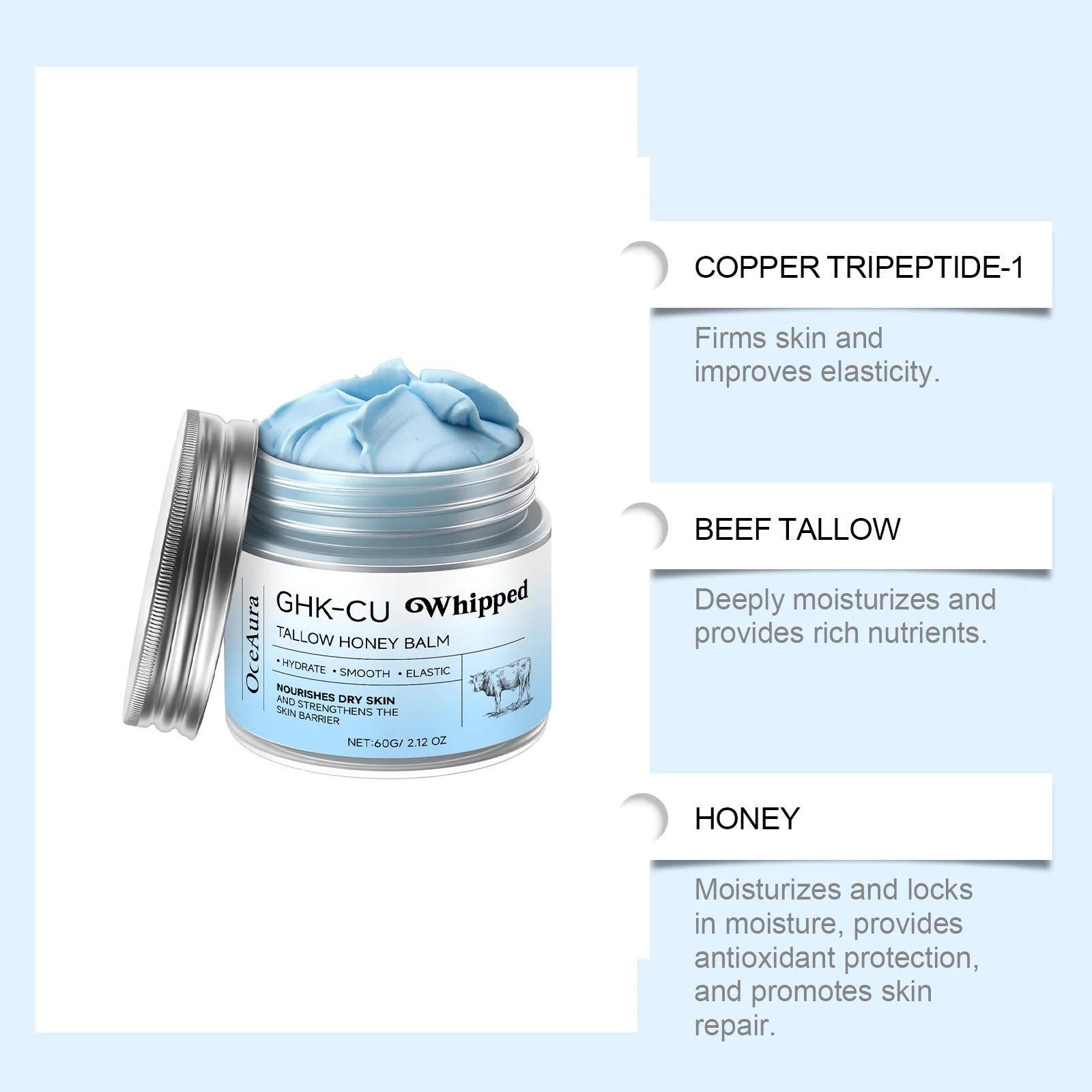 2026Blue Balm Moisturizer with GHK-Cu Copper Peptides & Beef Tallow: Manuka Honey Care for Mature Dry Skin