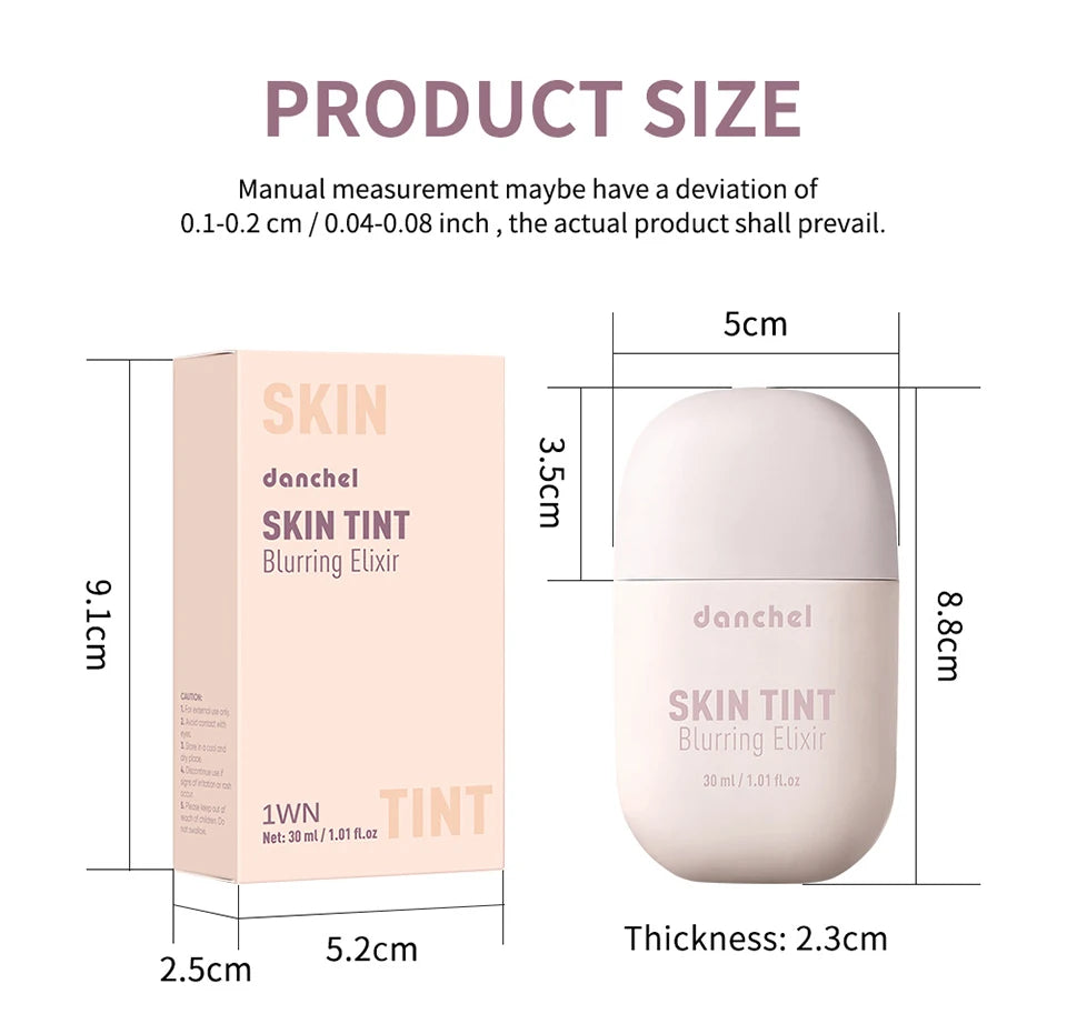 Tidesmit Skin Tint Blurring Elixir foundation swatch showing pore-blurring coverage for all skin tones