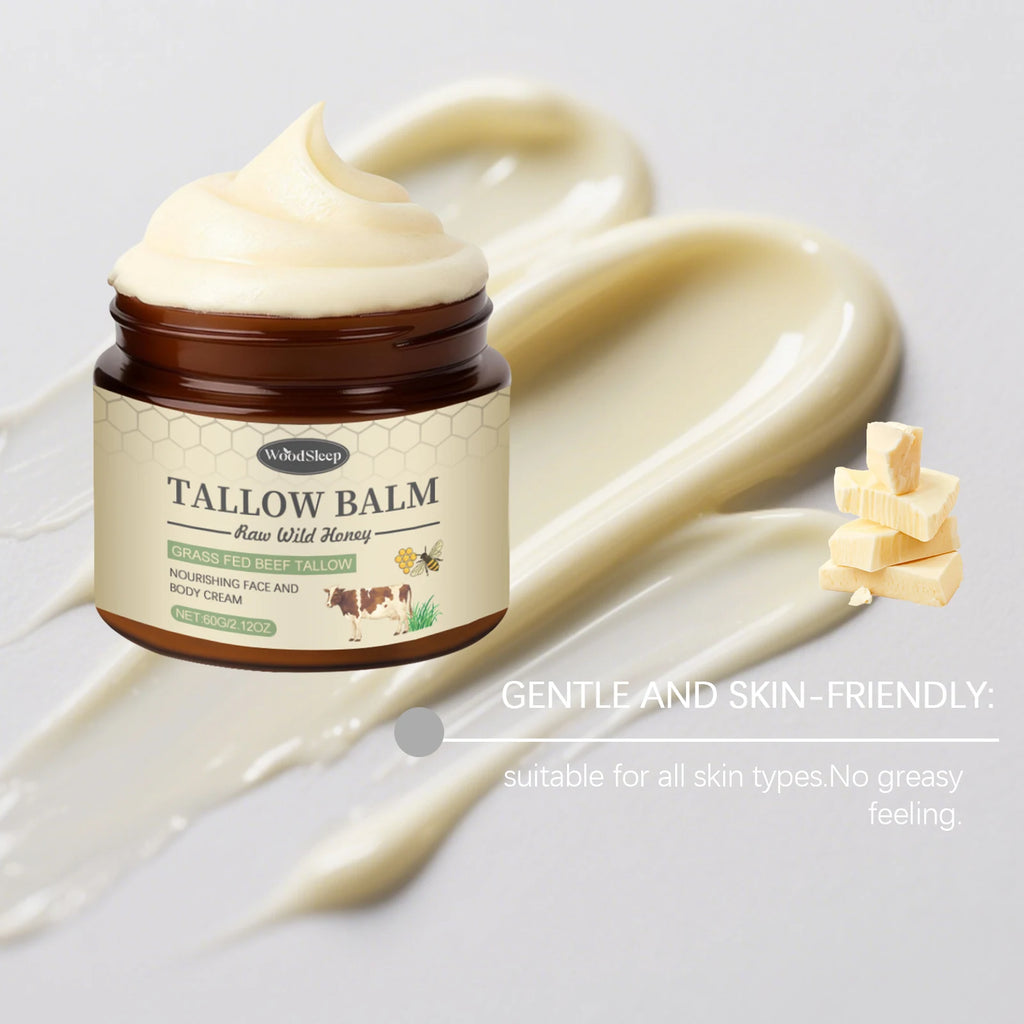 Woodsleep Organic Grass-Fed Beef Tallow Balm with Raw Honey Deep Hydration Face Body Care Smooth Soft Beef Tallow Honey Balm 60g