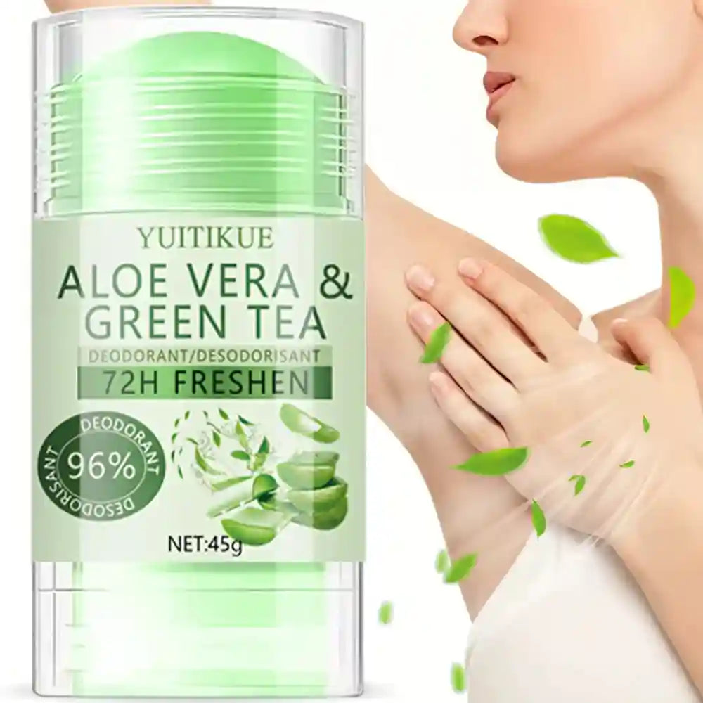 Tidesmit YUITIKUE Aloe & Green Tea Deodorant 45g provides 72H odor control and sweat protection for 3-in-1 skin care.