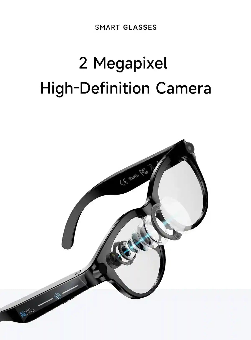 AI Smart Glasses with Real-Time Translation & HD Video Camera - White Tidesmit