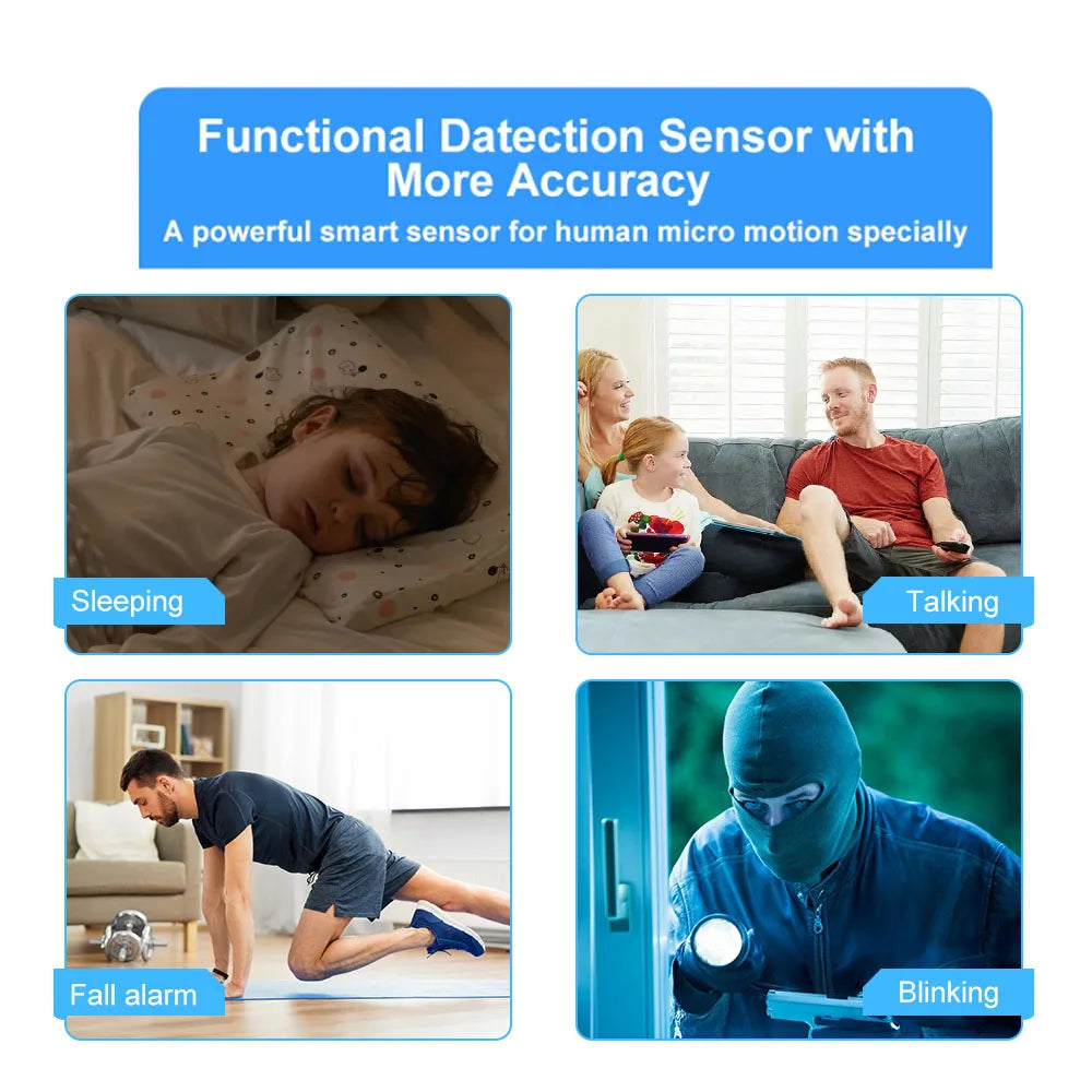 Tuya WiFi / Zigbee Human Presence Detector 24G,Luminance/Distance Detection, Smart Human Body PIR Sensor Support Home Assistant
