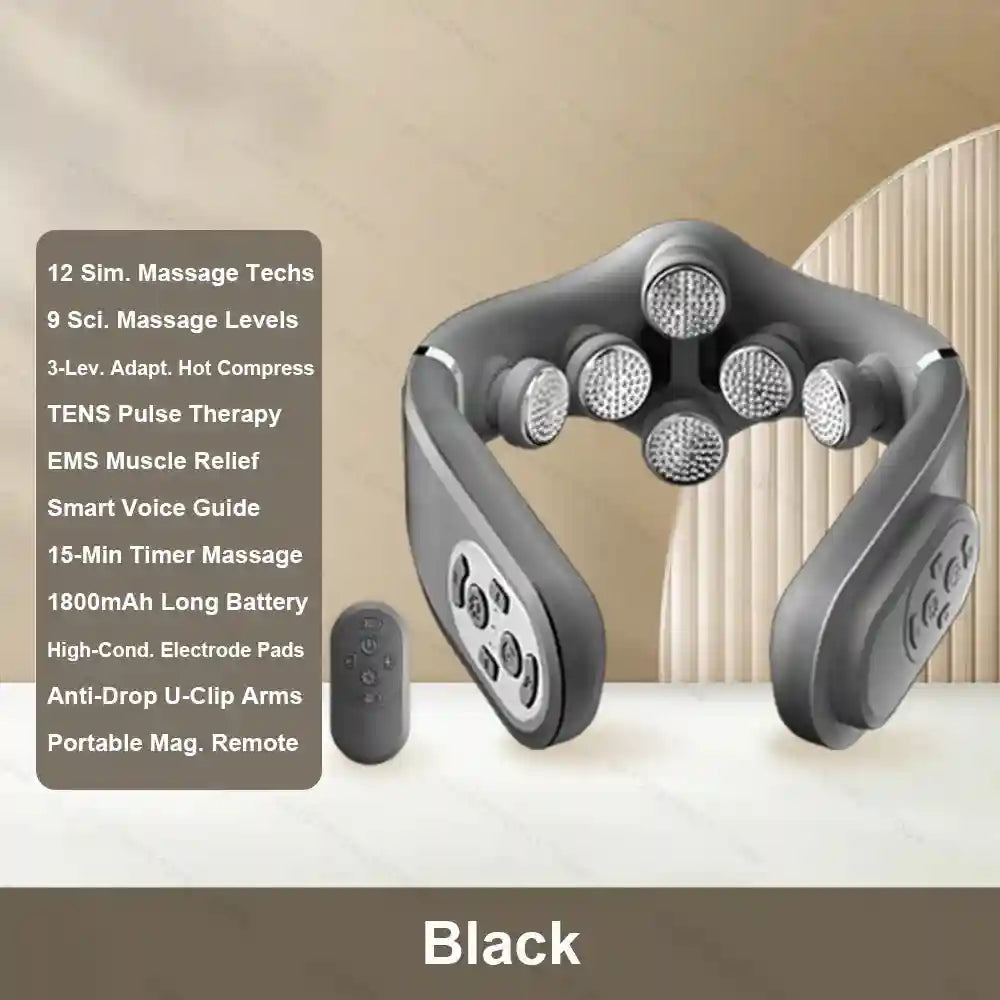 Cervical Neck Massager - TENS Pulse Heat Therapy for Muscle Relief Eye Massage Instrument Gray Tidesmit