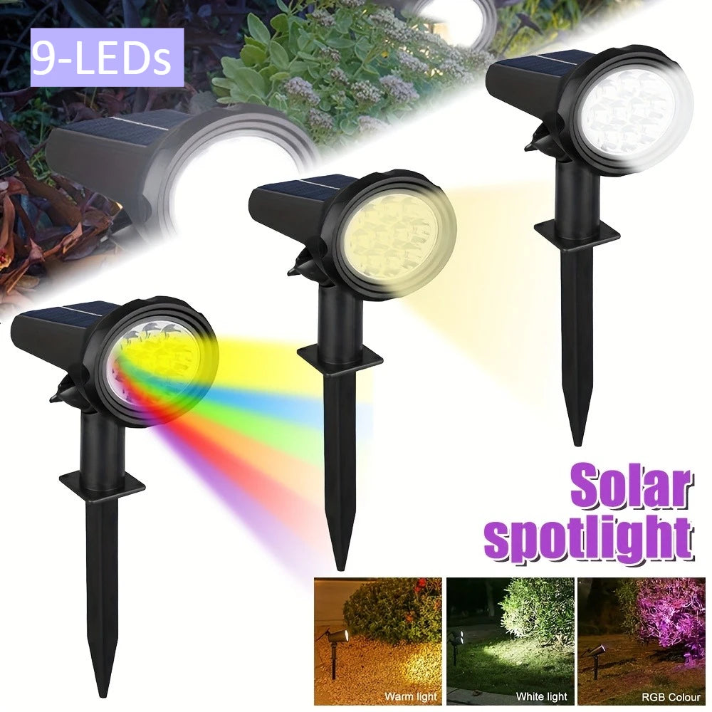 Bright 9LED Outdoor Solar Spotlight Waterproof Landscape Light for Garden Yard Pathway Driveway Trees Walls Ground Installation
