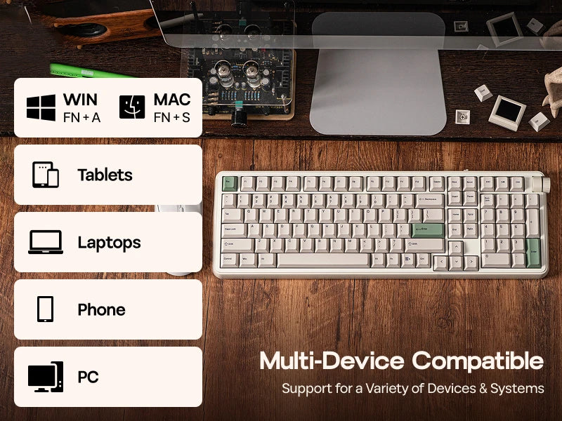 EPOMAKER RT100 PRO Full Sized ANSI US Layout Tri-mode Wireless Mechanical Gaming Keyboard with 5000mAh Battery & RGB Backlight
