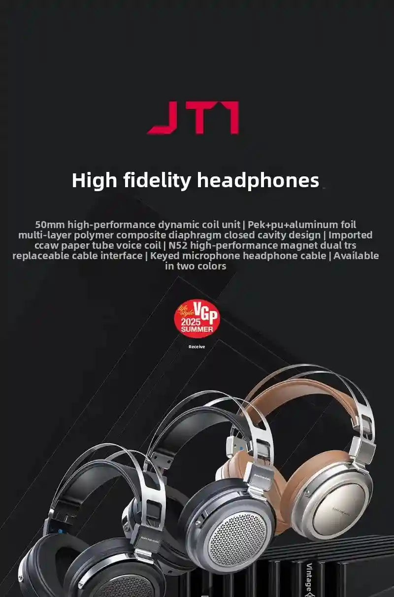 FiiO JT1 Over-Ear Headphones with 50mm Dynamic Drivers for HiFi Audio Tidesmit