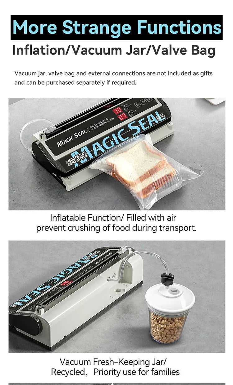 Vacuum Packaging Machine for Food Plastic Bags Sealer Sealing Machine Mylar Bags Kitchen Packer Automatic Manual Modes Home Appl
