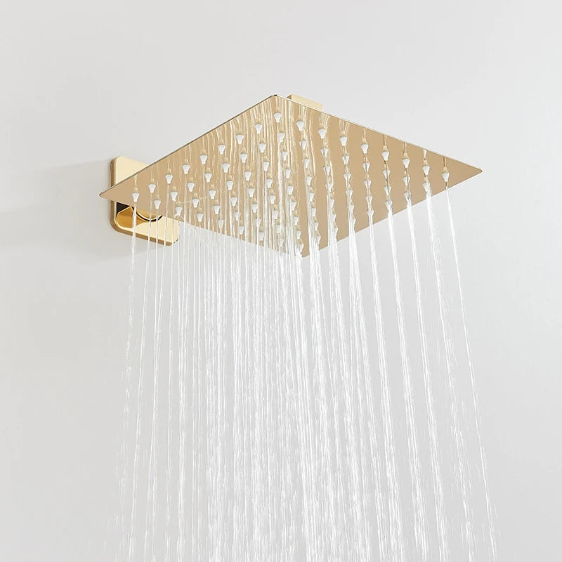 Brushed Gold Shower System, Wall Mounted Rainfall Shower Faucet Set with Handheld Sprayer, Single Lever Concealed Bathroom Mixer Valve Luxury Modern Brass Shower Combo