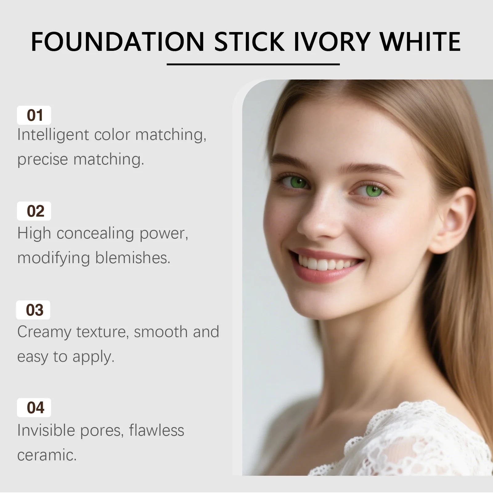 Tidesmit ivory white two in one color changing foundation stick texture close up for natural matte face makeup
