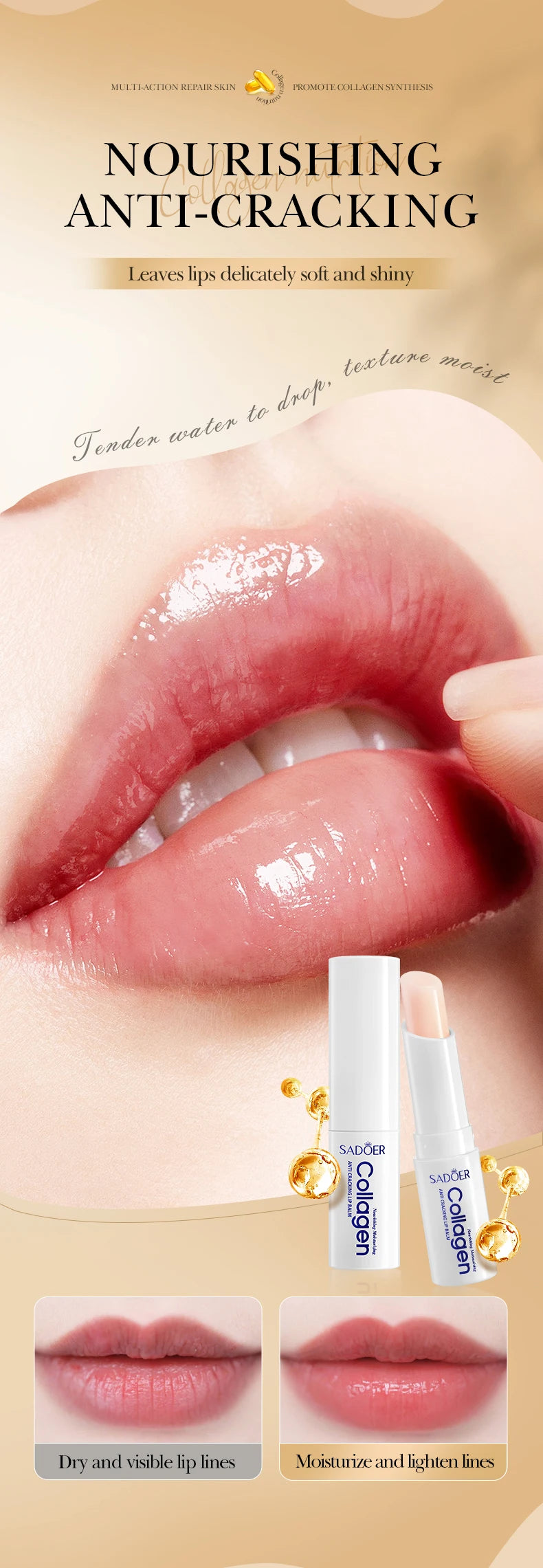Moisturizing Lip Balm for Dry Lips - Hydrating Collagen Treatment Stick Lip Care Tidesmit
