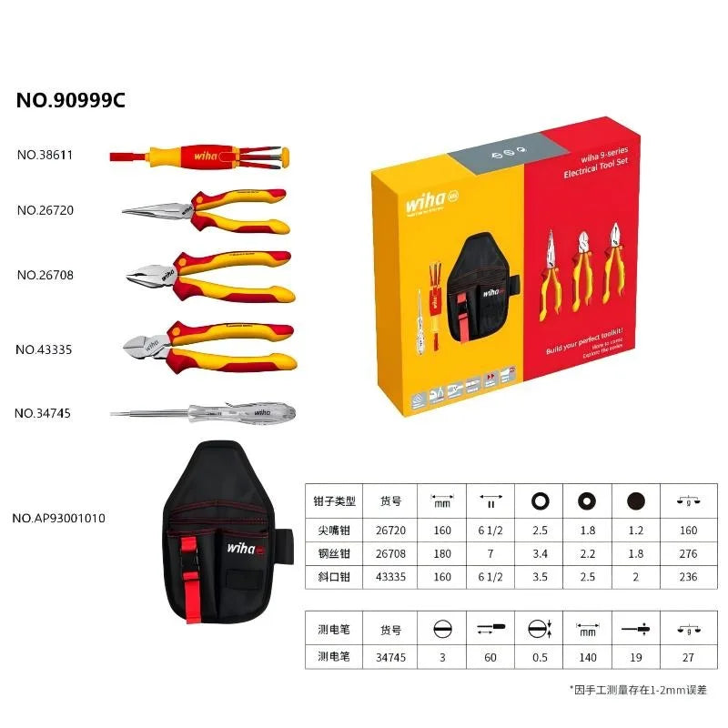 Wiha 90999C 6-Piece 1000V VDE Insulated Electrician Tool Kit, Multifunctional Pliers Screwdriver Set with Portable Storage Bag