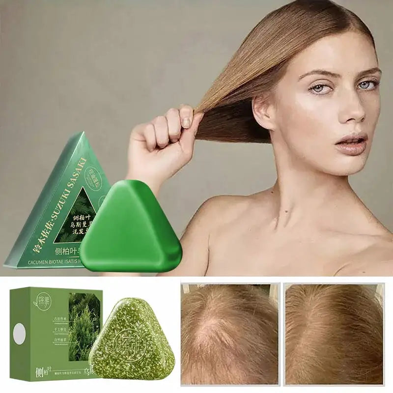 Usman Grass Platycladus Herbal Shampoo Soap Natural Hair Loss Treat Strengthens Roots Controls Oil Cleanses Scalp Hair Growth
