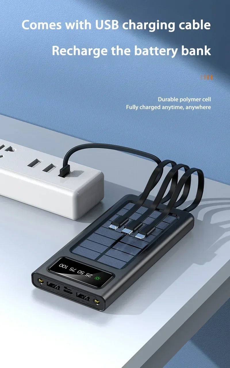 Portable Fast Charging Power Bank 80000mAh - 200000mAh with 4 Cables Tidesmit