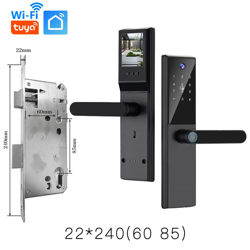 2025 New Tuya WiFi Digital Electronic Smart Wooden Door Lock With Biometric Camera Fingerprint Smart Home Remote Unlock
