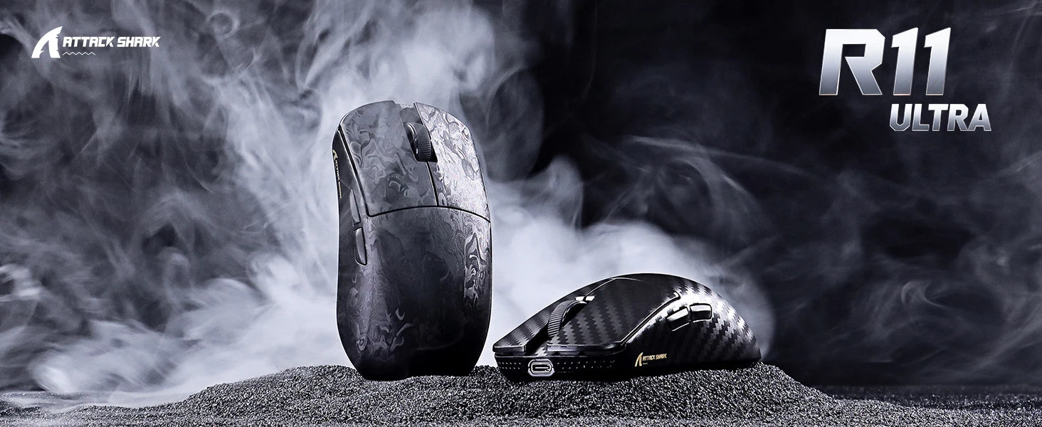 ATTACK SHARK R11 Ultra 8K Carbon Fiber Wireless Gaming Mouse,PAW3950MAX 42K DPI Sensor,49g Superlight Ergonomic Computer Mice