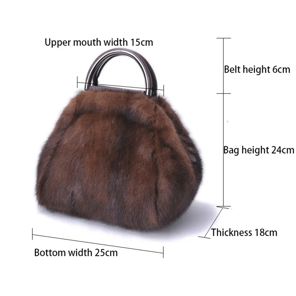 Women's Mink Fur Handbag 2026 New Fashion Designer Fluffy Fur Wrist Bag Large Capacity Soft Shopping Bag Girl Cute Handbag
