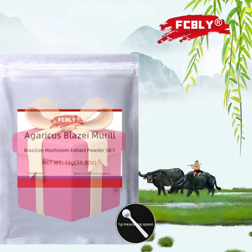 FCBLY Agaricus Blazei Murill adaptogen mushroom extract powder, 1kg pouch with measuring spoon.