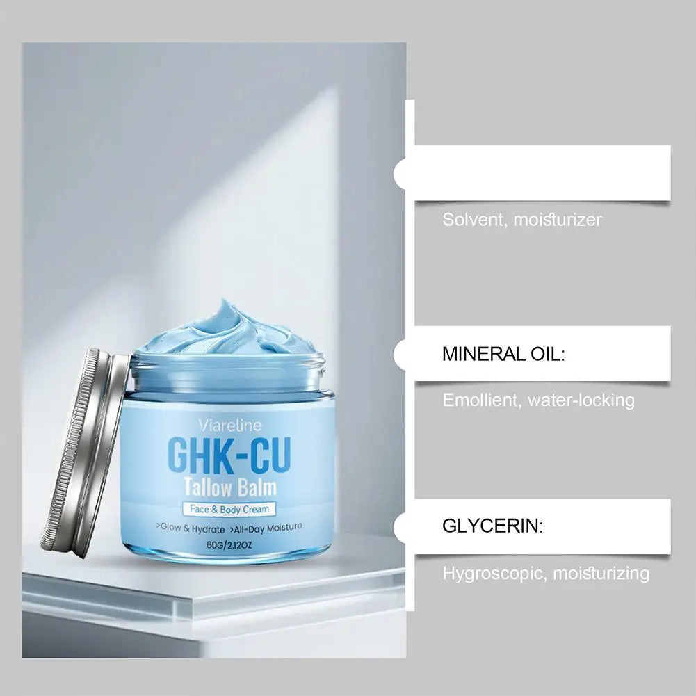 GHK-CU Copper Peptides Beef Tallow Cream Manuka Honey Blue Balm Face Body Moisturizer for Mature Dry Sensitive Skin Care
