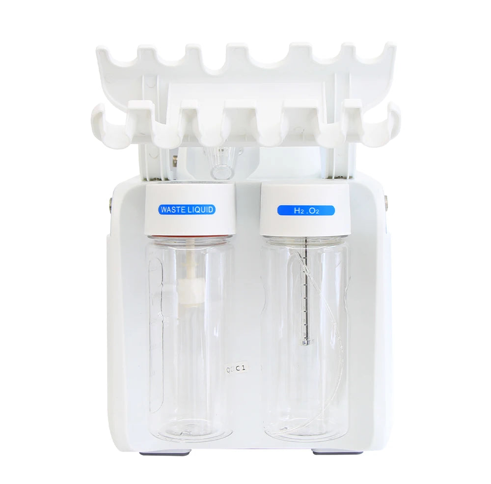 White AOKO hydro dermabrasion facial machine with waste liquid and H2O2 canisters for deep skin cleaning and spa care.