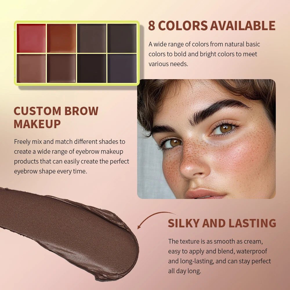Tidesmit 8 color eyebrow cream highlighter palette with matte and shimmer shades for natural long lasting face makeup