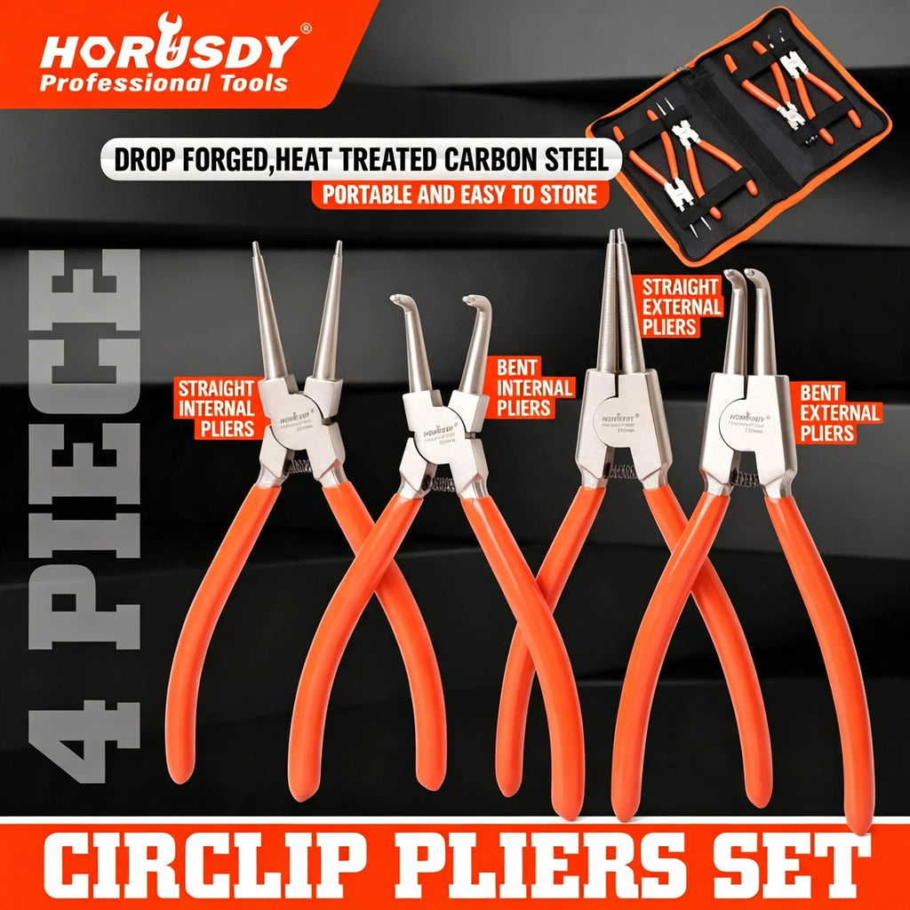 HORUSDY 4Pcs 7" Circlip Pliers Set Internal / External / Bent / Straight Ring Remove Tools