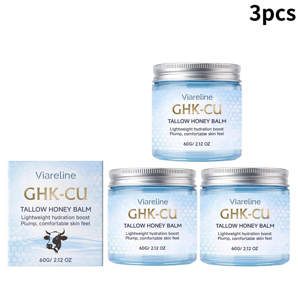 Viareline GHK-CU Copper Peptide Tallow Balm Day & Night Cream Firm Moisturize Honey Blue Balm for Mature, Dry & Sensitive Skin