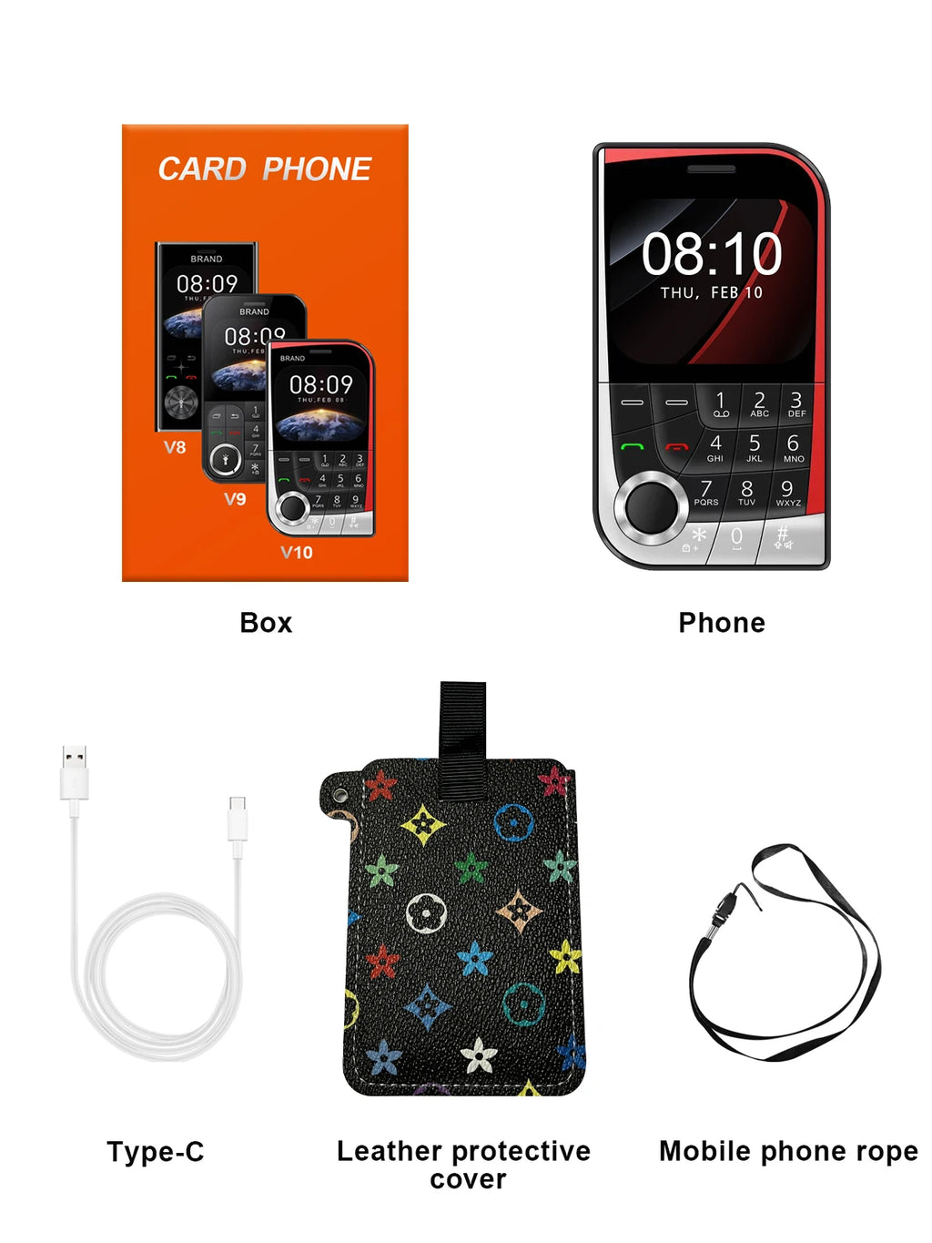 SERVO V10 Card Phone 2.01" Display 2G GSM Dual SIM Standby MP3/MP4 Magic Voice Speed Dial Torch Button Small Cellular Telephones