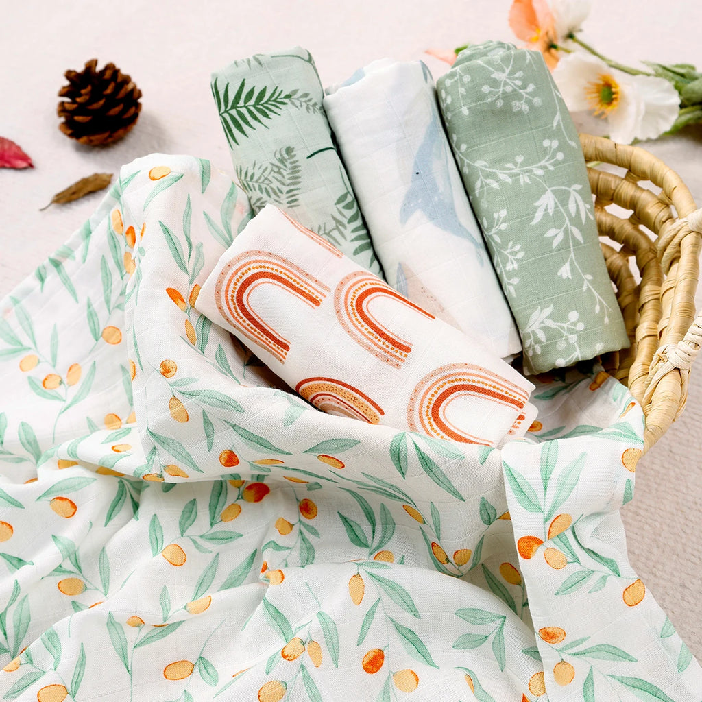 5Pcs/set 60*60cm Super Soft Bamboo Cotton Muslin Blankets Infant Boy/Girl Multi-Use Feeding Burp Cloth Towel Baby Burp Cloth Set