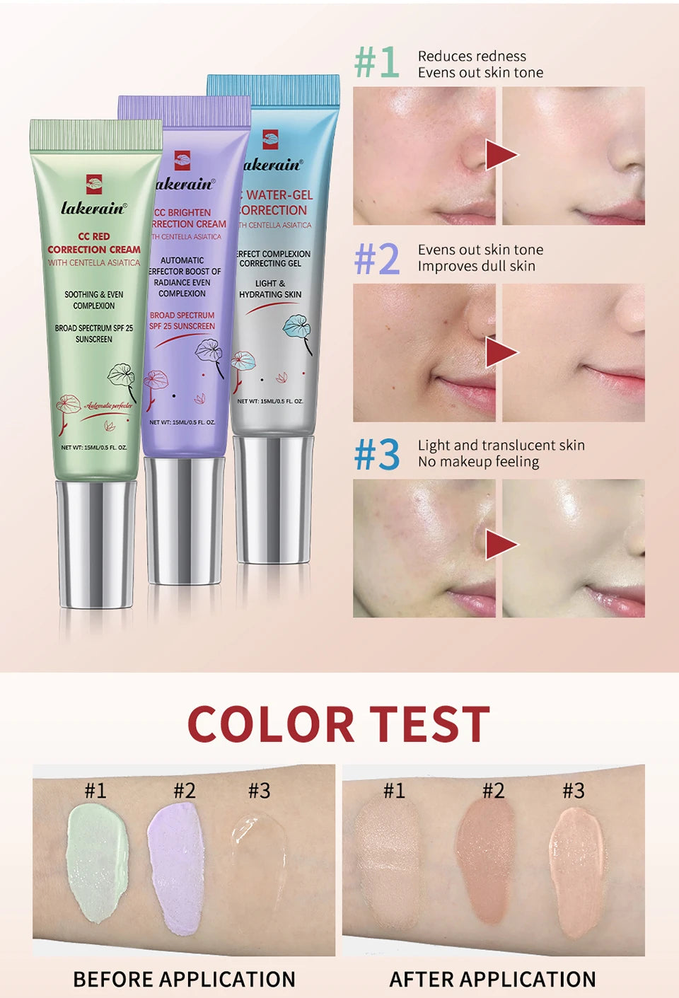 Tidesmit waterproof moisturizing CC brighten correction cream for flawless long lasting face makeup base