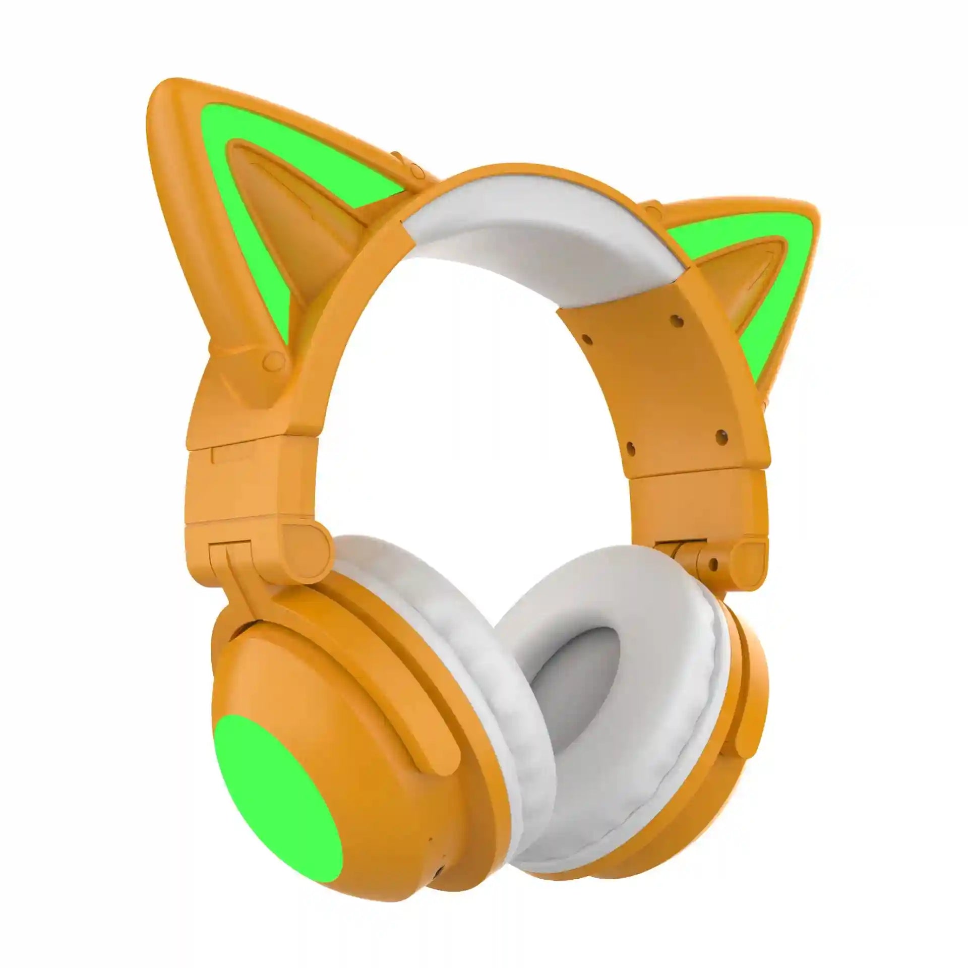 Wireless Cat Ear Headphones with RGB LED - Low Latency Audio Yellow Tidesmit