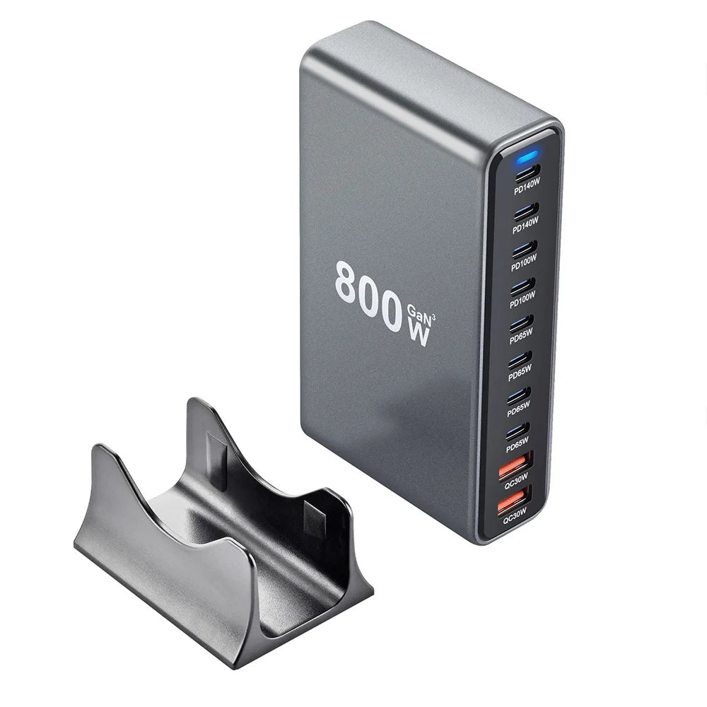 800W GaN 10-Port USB-C Desktop Charger - Fast Multi-Device Power Station Tidesmit