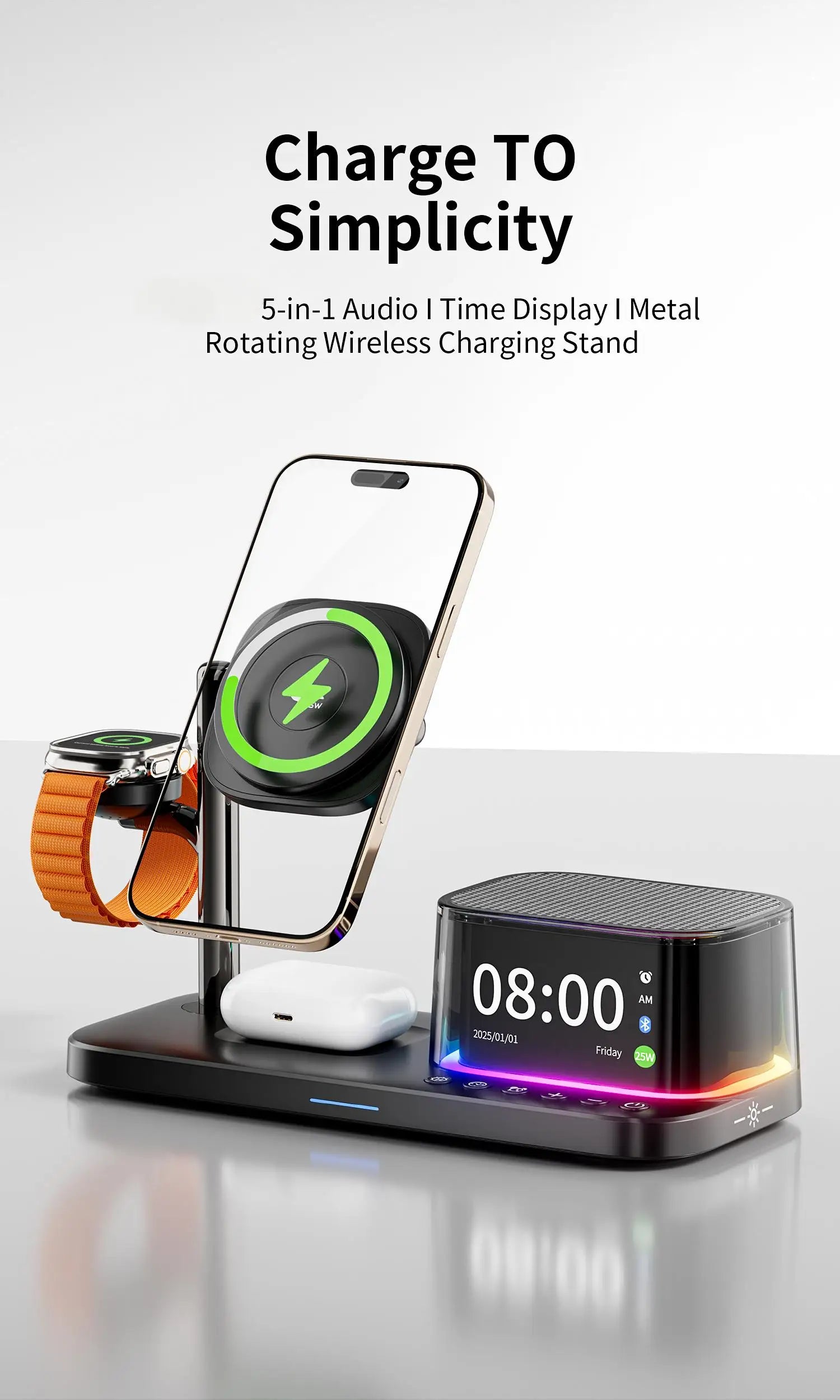 5-in-1 Wireless Charger Stand - MagSafe Compatible Qi Certified Station Tidesmit