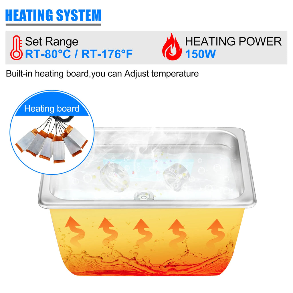 Tidesmit 3.2L Ultrasonic Cleaner with 180W heater, 40KHz ultrasound for cleaning jewelry, watches, and PCB boards
