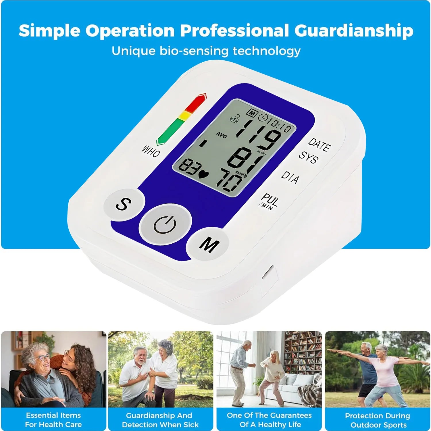 Digital Arm Blood Pressure Test Kit Cuff Sensor Monitor BP Automatic Pressure Tonometer Tensiometer Heart Rate Pulse Meter