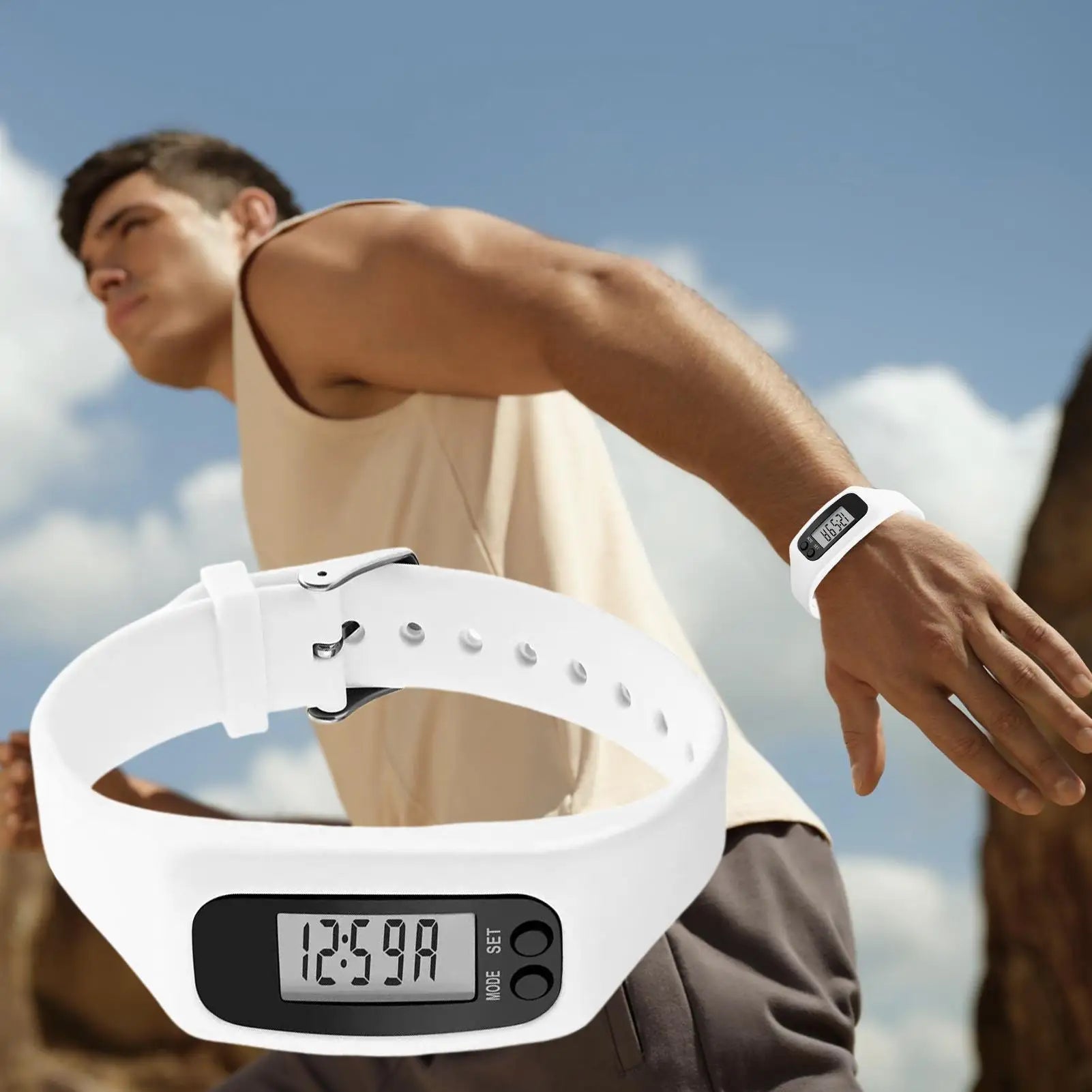 LCD Pedometer Bracelet Step Counter Watch Time Display Silicone StepTracker Multi-Function Fitness Watch For Adults Kids