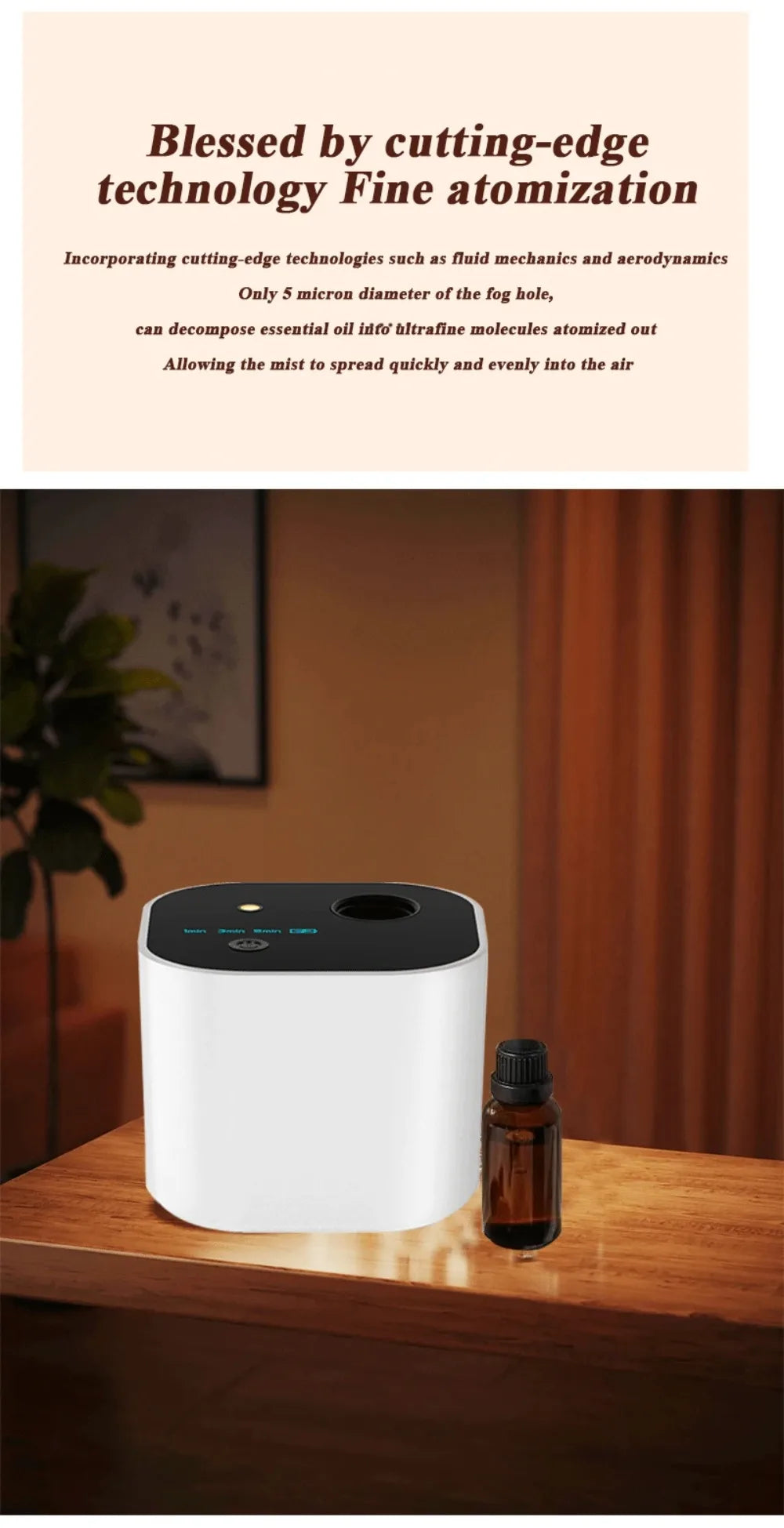 Waterless Portable Aroma Diffuser 3 Mist Modes Aromatherapy Diffuser for Essential Oils Scent Machine for Home Office Bedroom