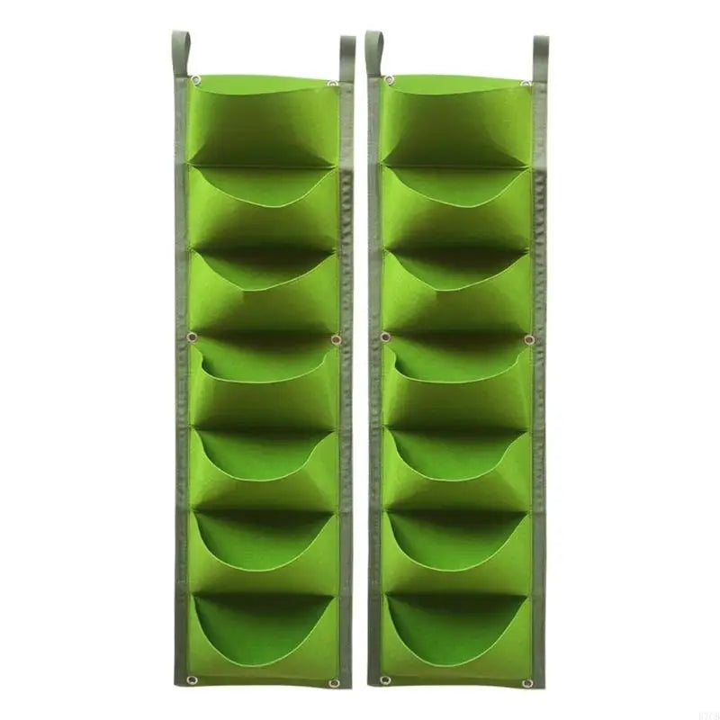 2-pack green vertical wall grow bags, 7 fabric pockets, hanging loops