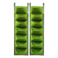 2-pack green vertical wall grow bags, 7 fabric pockets, hanging loops