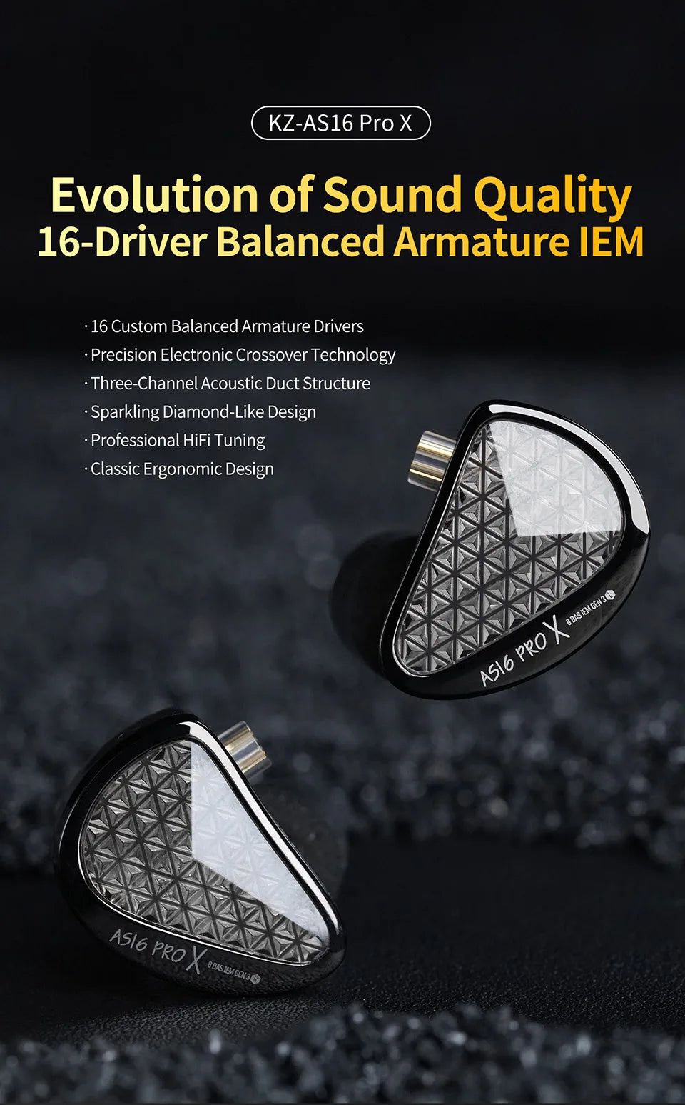 Tidesmit AS16 Pro Wired In-Ear Monitors - 16BA Drivers HiFi Audio Tidesmit