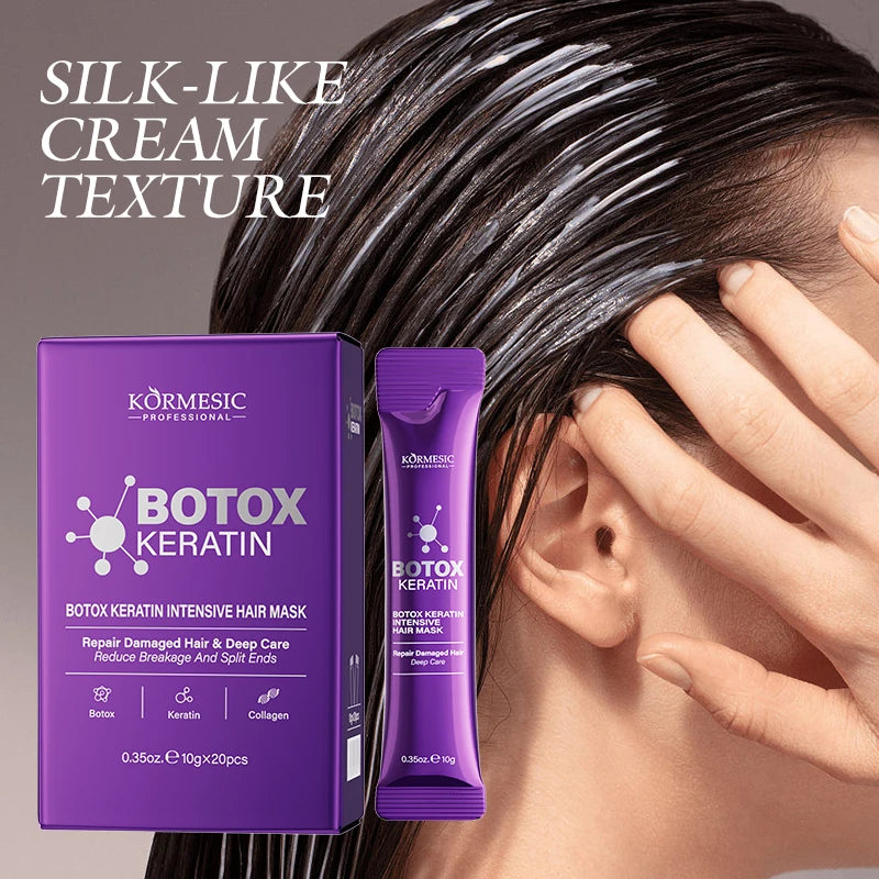 Tidesmit Keratin Hair Mask for deep repair, frizzy hair, and soft, shiny, smooth results in 5 seconds.