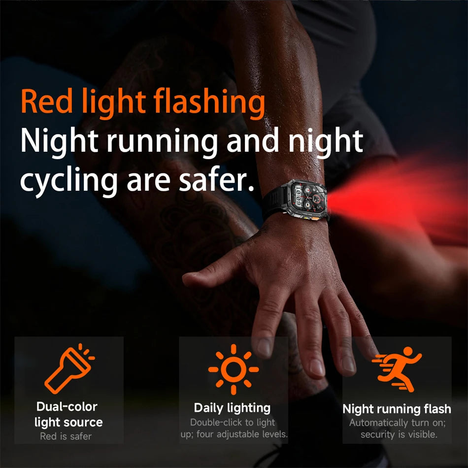 2026 New Hot flashlight Men Smartwatch Compass 1400 mAh BT call GPS fitness IP68 Waterproof Fashion Smartwatch For holiday Gifts
