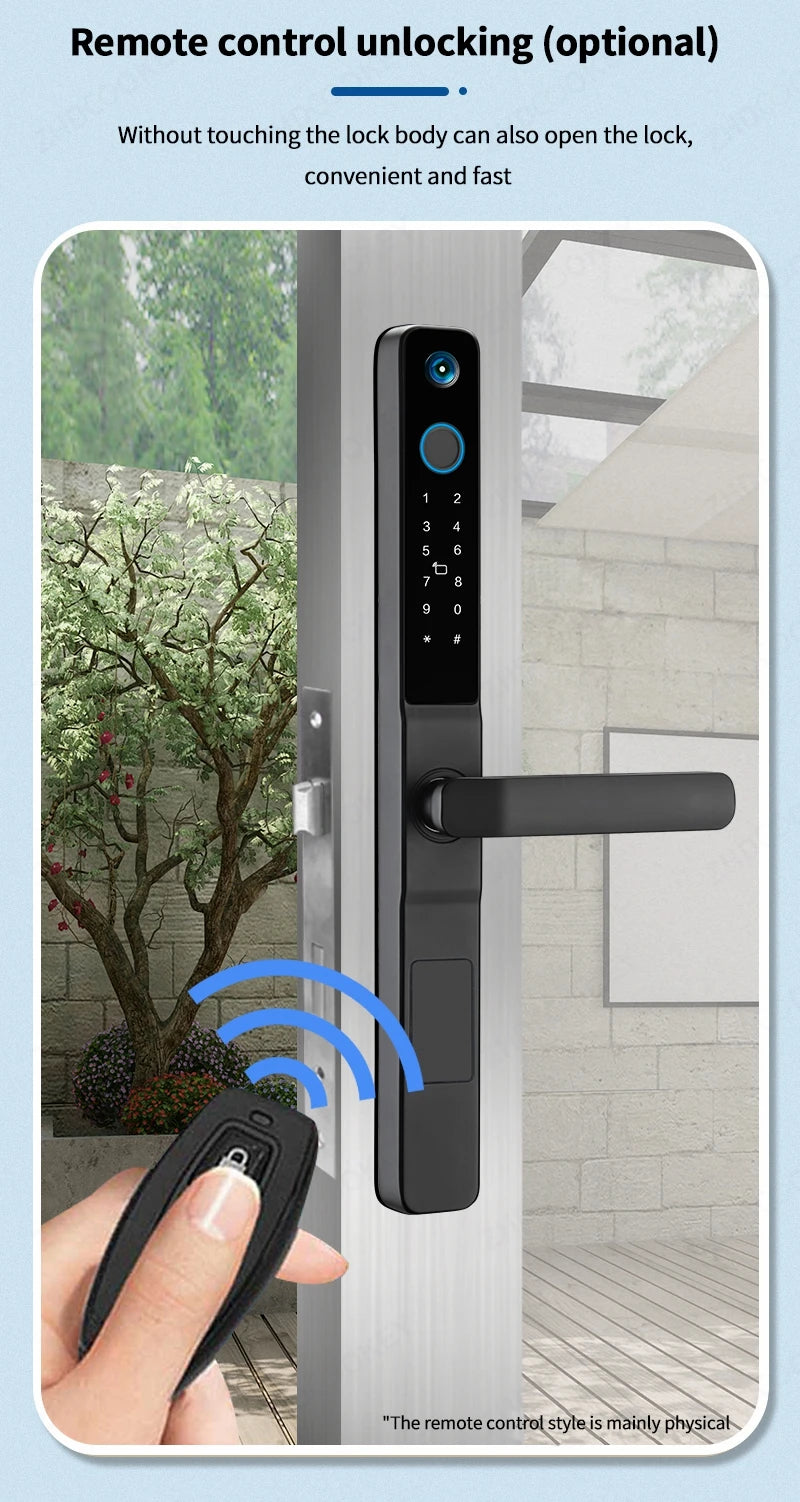 Smart Lock with Camera Door Viewer Waterproof IP66 Tuya WiFi Fingerprint Password Sliding RFID Card Sliding Electronic Door Lock