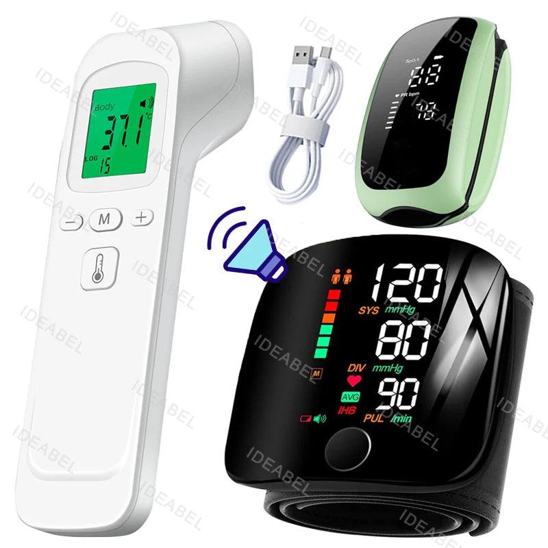 Smart LCD Rechargeable English Voice Wrist Blood Pressure Monitor Digital Automatic BP Tonometer Heart Rate Sphygmomanometer