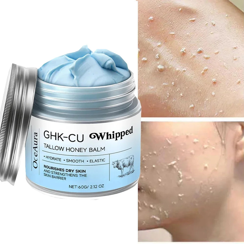 Tidesmit Copper Peptides PDRN GHK-Cu beef tallow blue balm texture close-up for mature dry and sensitive skin care